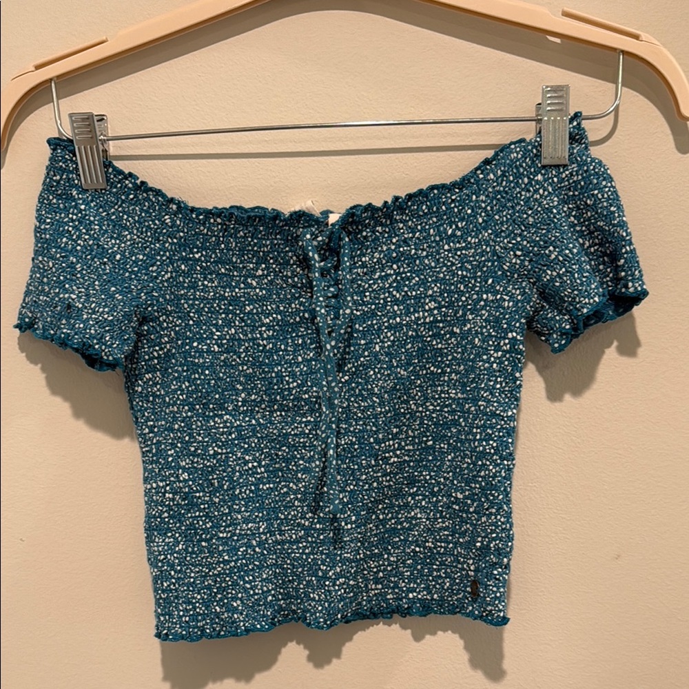Roxy Blue Off the Shoulder Crop Top